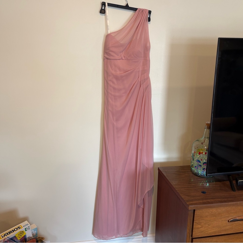 David’s Bridal Long Mesh One Shoulder Illusion Dress
Size 4